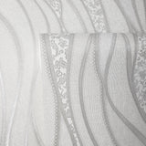 8562-10 Textured Wave lines silver gray off white cream Metallic Wallpaper damask