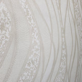 8562-05 Textured Wave Lines ivory pearl Metallic Wallpaper Embossed Damask