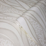 8562-05 Textured Wave Lines ivory pearl Metallic Wallpaper Embossed Damask