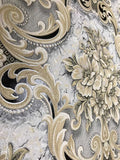 5554-02 Floral Victorian Gray Beige Damask textured Wallpaper