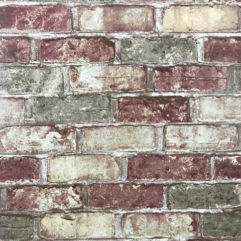 5522-04 Wallpaper textured green red modern rustic old brick 3D