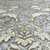 8574-10 Wallpaper Damask Charcoal Grey beige bronze Metallic textured