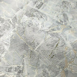 5637-03 Wallpaper textured blue silver gold metallic cracks faux marble stone