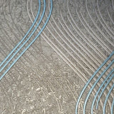 8602-12 Slavyanski teal blue brass gold metallic textured wave lines Wallpaper